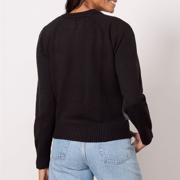 NEW Evereve Harlow Bomber Cardigan Medium Full Zip Faux Leather Panel Black - Picture 3 of 11